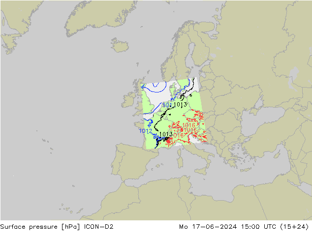приземное давление ICON-D2 пн 17.06.2024 15 UTC