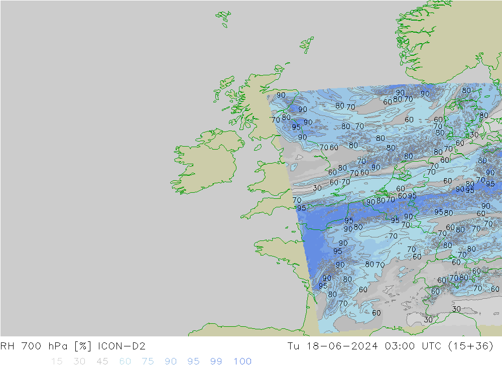 Humidité rel. 700 hPa ICON-D2 mar 18.06.2024 03 UTC
