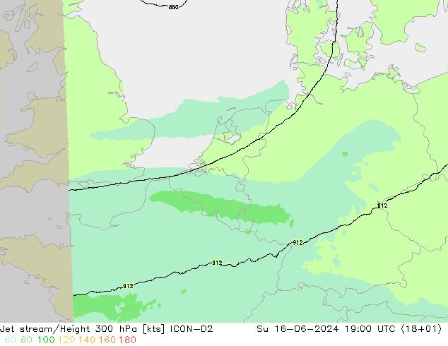 Jet stream/Height 300 hPa ICON-D2 Su 16.06.2024 19 UTC