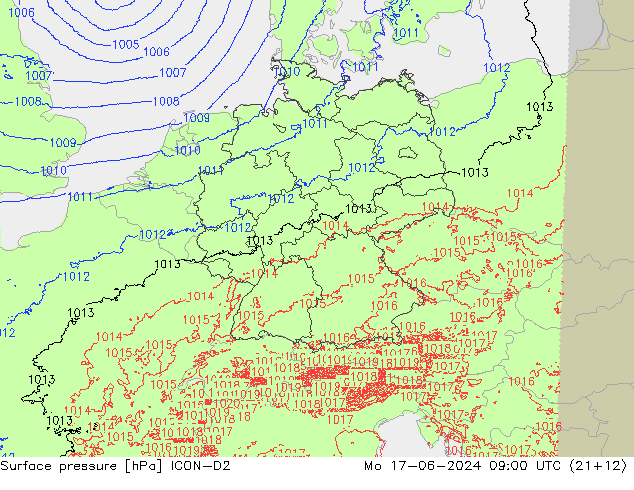 地面气压 ICON-D2 星期一 17.06.2024 09 UTC