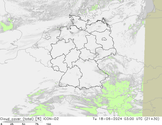 nuvens (total) ICON-D2 Ter 18.06.2024 03 UTC