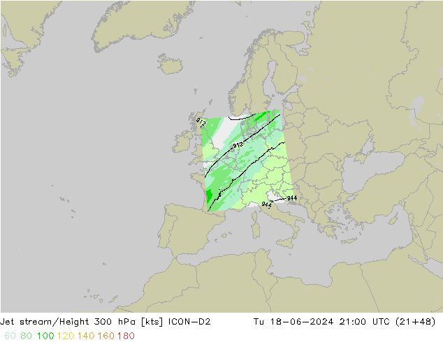Prąd strumieniowy ICON-D2 wto. 18.06.2024 21 UTC