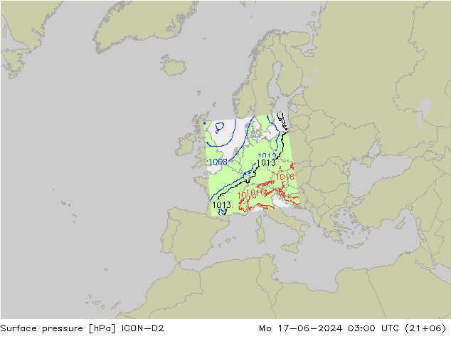 地面气压 ICON-D2 星期一 17.06.2024 03 UTC