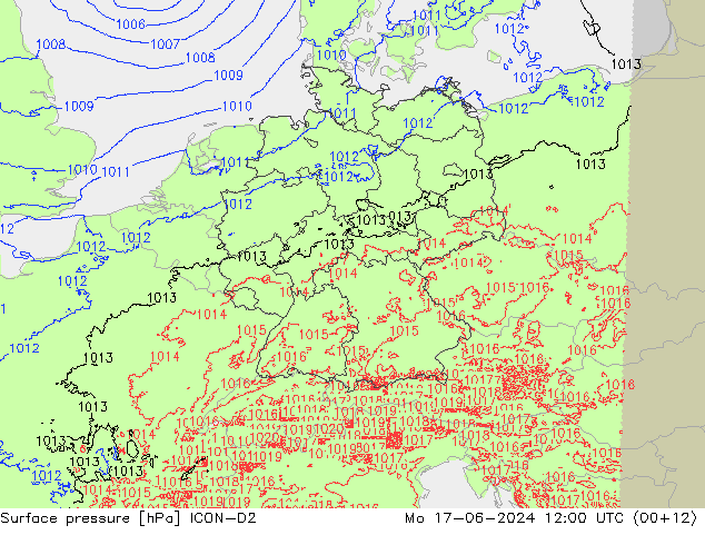 Atmosférický tlak ICON-D2 Po 17.06.2024 12 UTC