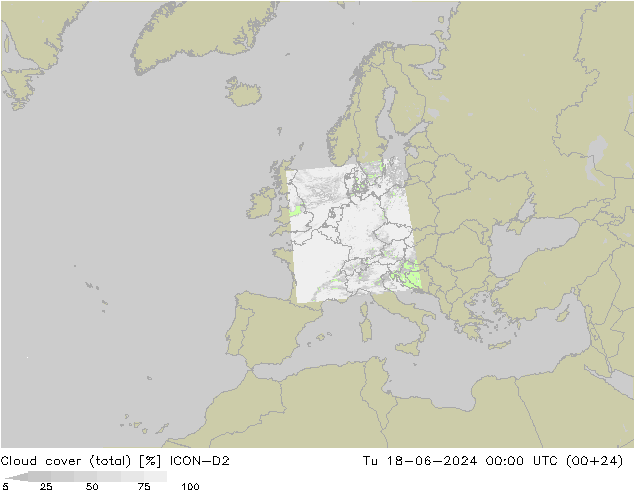 zachmurzenie (suma) ICON-D2 wto. 18.06.2024 00 UTC