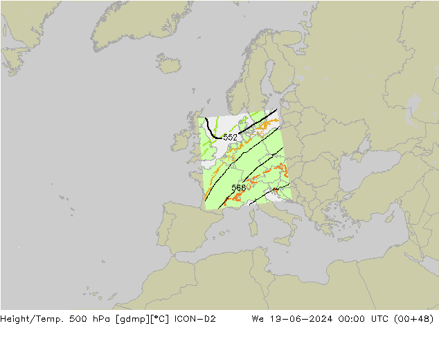 Yükseklik/Sıc. 500 hPa ICON-D2 Çar 19.06.2024 00 UTC