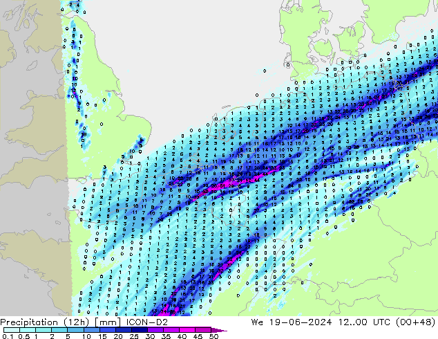 Yağış (12h) ICON-D2 Çar 19.06.2024 00 UTC