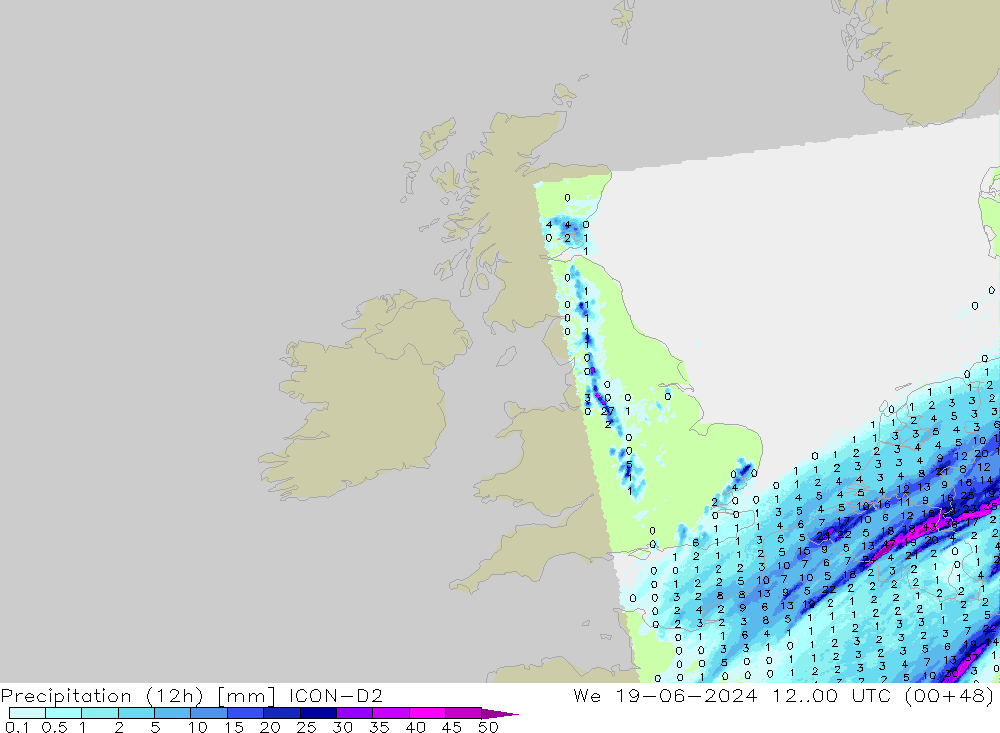 Precipitation (12h) ICON-D2 We 19.06.2024 00 UTC