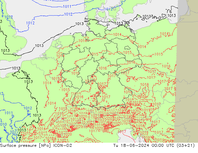 Bodendruck ICON-D2 Di 18.06.2024 00 UTC