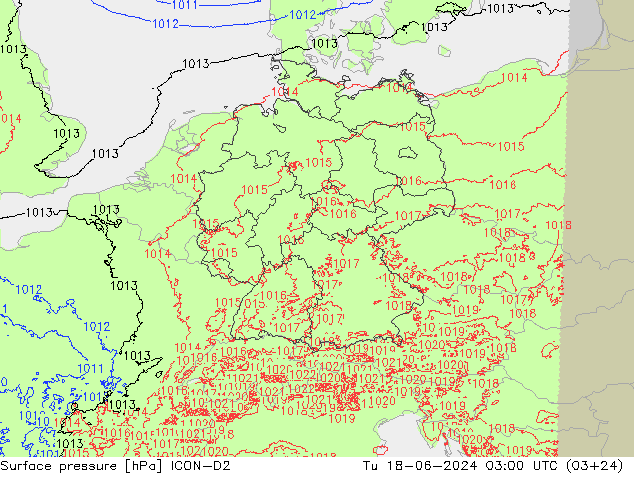 Atmosférický tlak ICON-D2 Út 18.06.2024 03 UTC