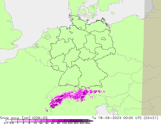 Schneemenge ICON-D2 Di 18.06.2024 00 UTC