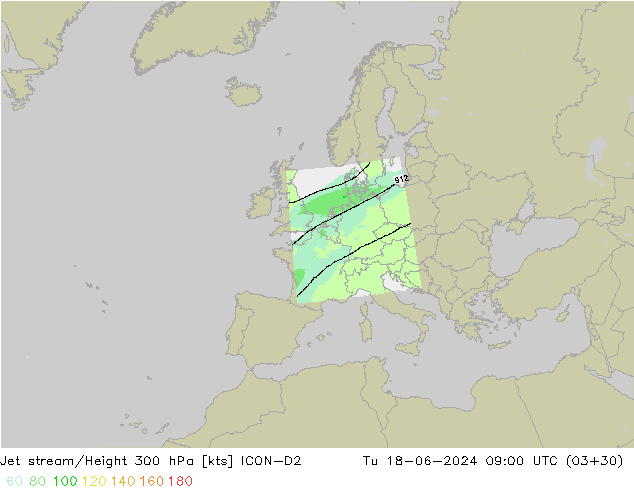 Jet stream ICON-D2 Ter 18.06.2024 09 UTC