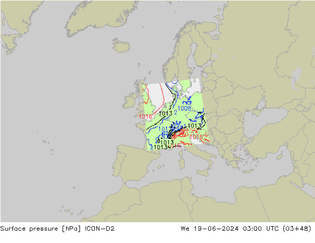 приземное давление ICON-D2 ср 19.06.2024 03 UTC