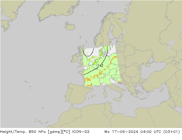 Height/Temp. 850 hPa ICON-D2 Mo 17.06.2024 04 UTC