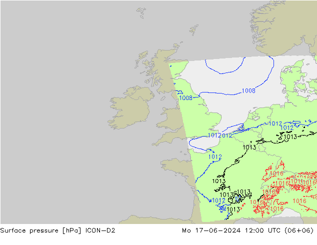 Surface pressure ICON-D2 Mo 17.06.2024 12 UTC