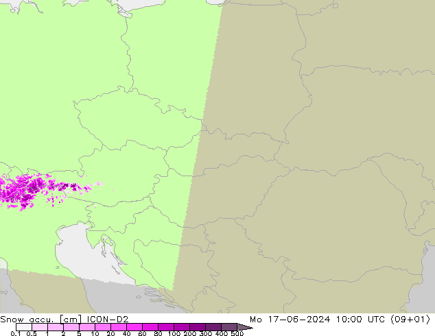 Snow accu. ICON-D2  17.06.2024 10 UTC