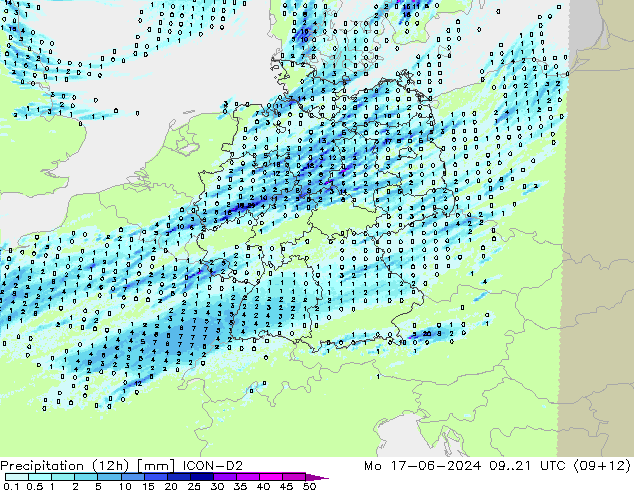 Precipitation (12h) ICON-D2 Mo 17.06.2024 21 UTC