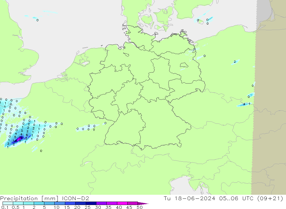 Precipitazione ICON-D2 mar 18.06.2024 06 UTC