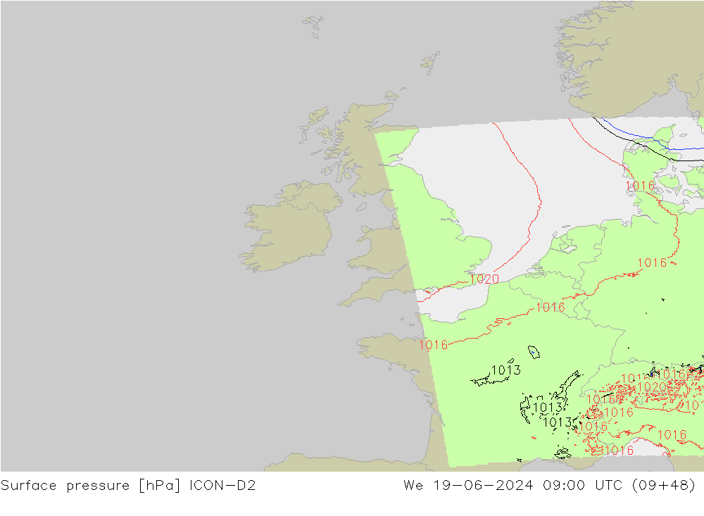 приземное давление ICON-D2 ср 19.06.2024 09 UTC