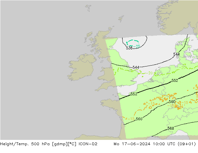 Height/Temp. 500 hPa ICON-D2 Mo 17.06.2024 10 UTC