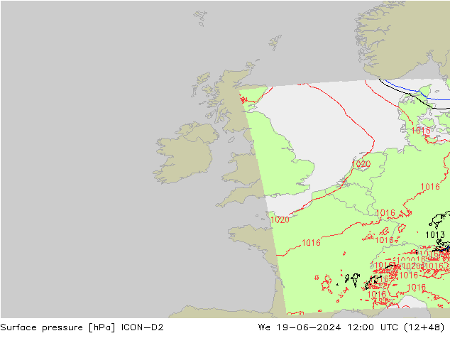 приземное давление ICON-D2 ср 19.06.2024 12 UTC
