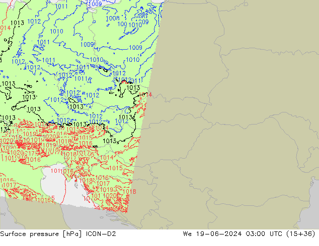 Atmosférický tlak ICON-D2 St 19.06.2024 03 UTC