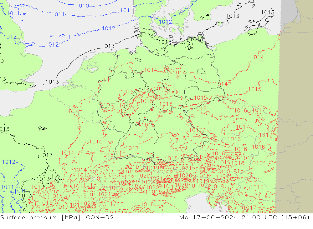 приземное давление ICON-D2 пн 17.06.2024 21 UTC