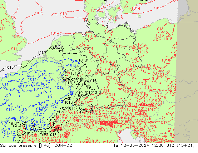 地面气压 ICON-D2 星期二 18.06.2024 12 UTC