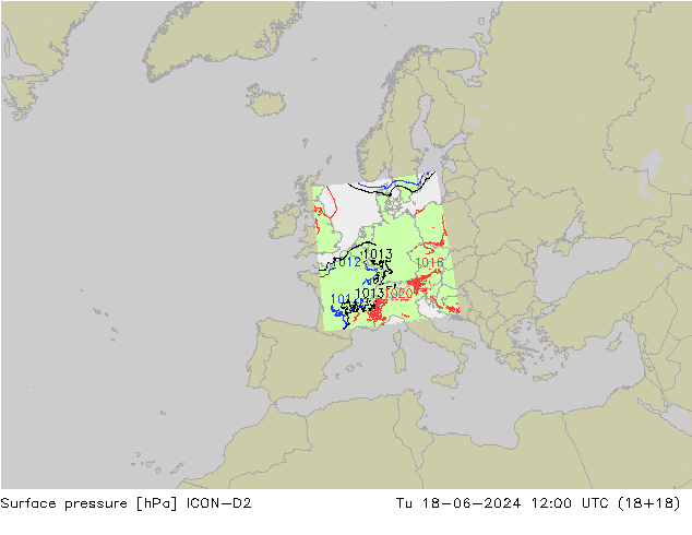Luchtdruk (Grond) ICON-D2 di 18.06.2024 12 UTC