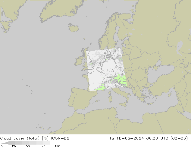 Wolken (gesamt) ICON-D2 Di 18.06.2024 06 UTC