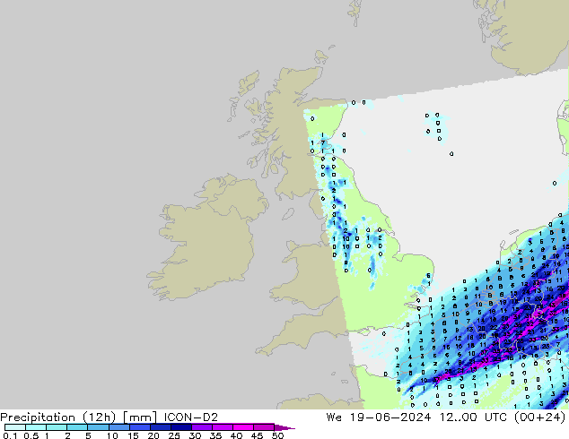 Precipitation (12h) ICON-D2 St 19.06.2024 00 UTC