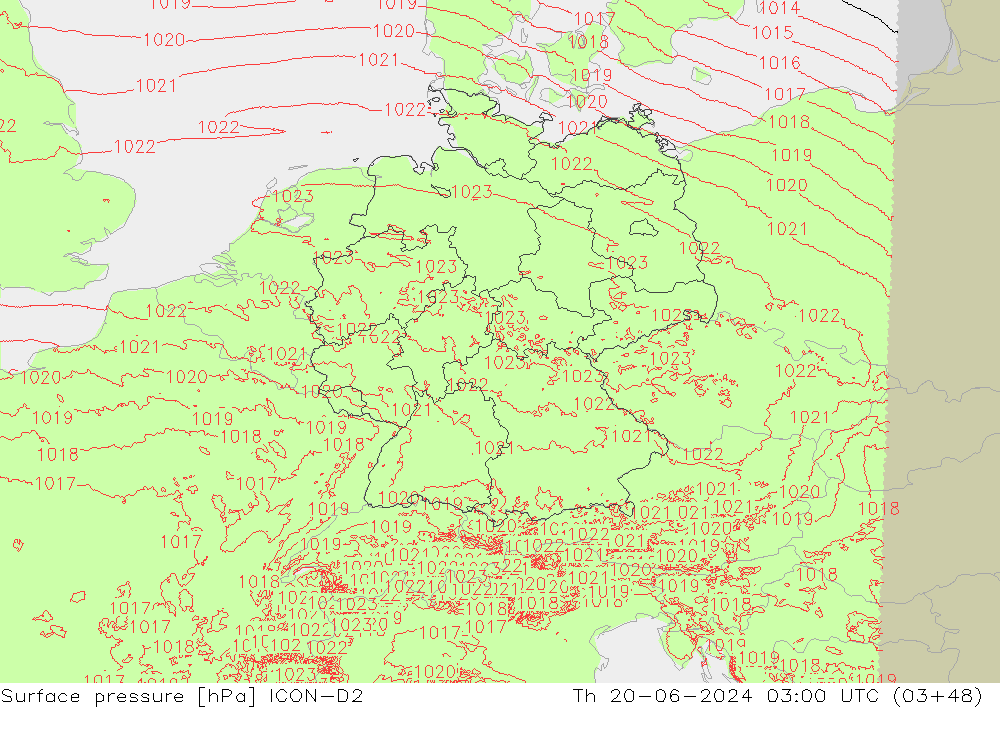 Bodendruck ICON-D2 Do 20.06.2024 03 UTC