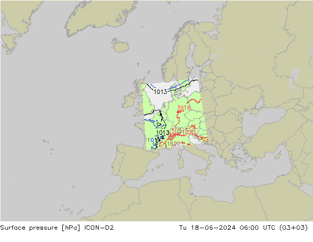 Pressione al suolo ICON-D2 mar 18.06.2024 06 UTC