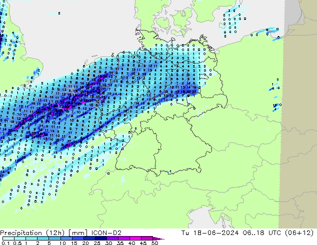 Precipitazione (12h) ICON-D2 mar 18.06.2024 18 UTC