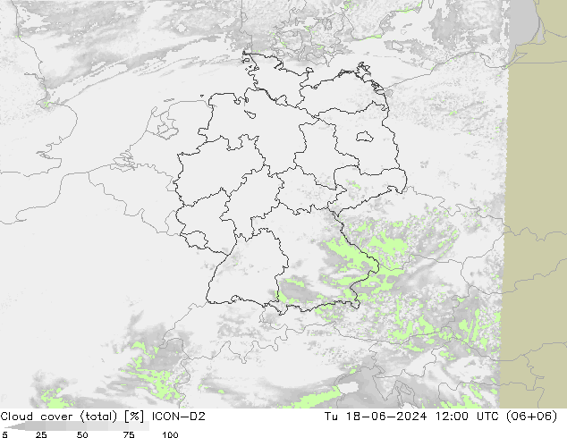 Nubes (total) ICON-D2 mar 18.06.2024 12 UTC