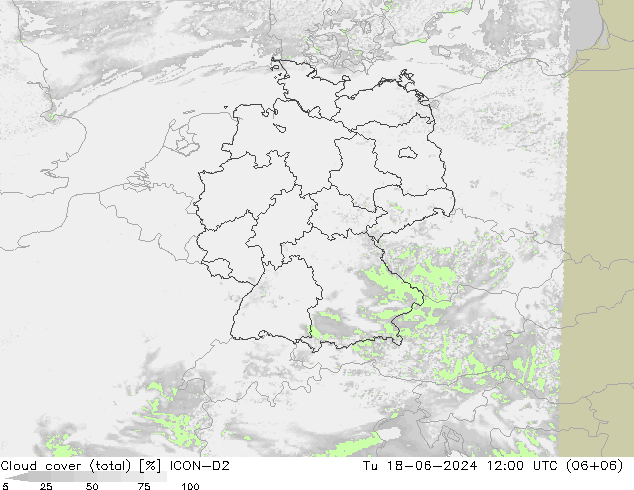 zachmurzenie (suma) ICON-D2 wto. 18.06.2024 12 UTC