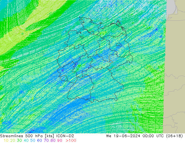 Rüzgar 500 hPa ICON-D2 Çar 19.06.2024 00 UTC