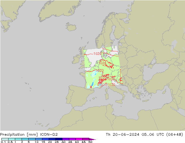 Precipitation ICON-D2 Th 20.06.2024 06 UTC