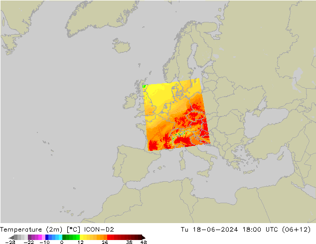 Temperatura (2m) ICON-D2 Ter 18.06.2024 18 UTC