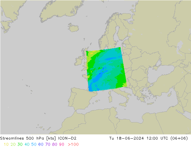 Linia prądu 500 hPa ICON-D2 wto. 18.06.2024 12 UTC