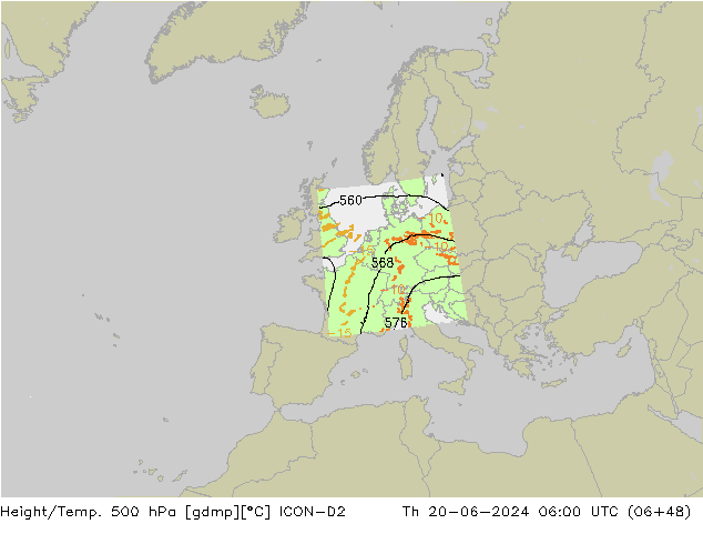 Yükseklik/Sıc. 500 hPa ICON-D2 Per 20.06.2024 06 UTC