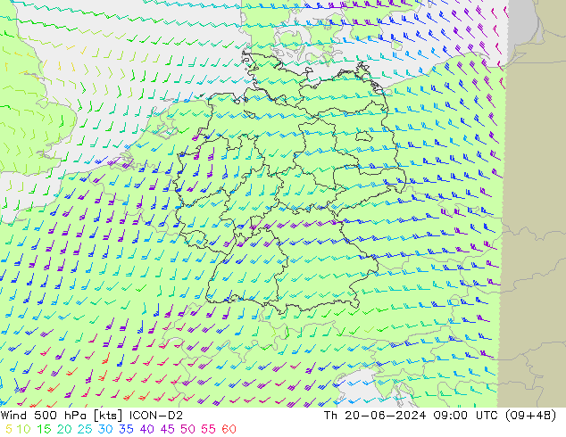 Wind 500 hPa ICON-D2 Th 20.06.2024 09 UTC