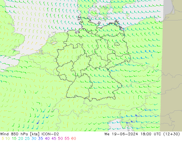 Wind 850 hPa ICON-D2 wo 19.06.2024 18 UTC