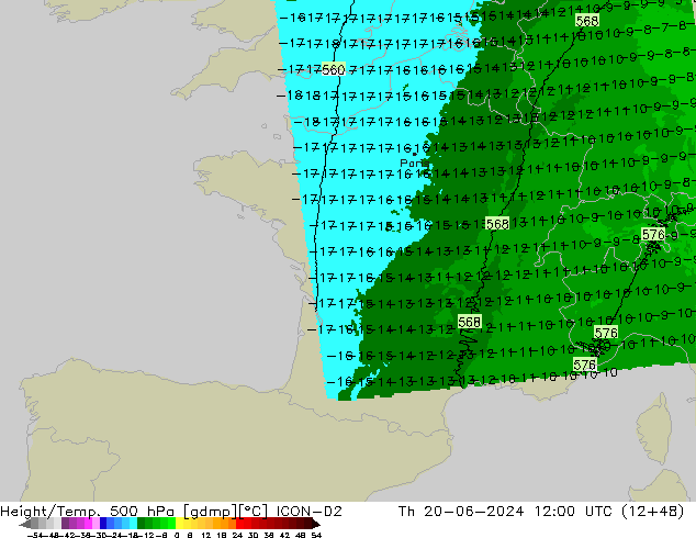 Height/Temp. 500 hPa ICON-D2 Do 20.06.2024 12 UTC