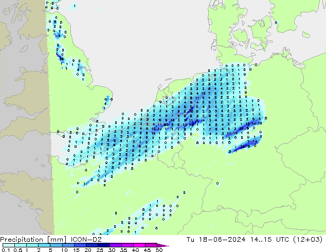 Niederschlag ICON-D2 Di 18.06.2024 15 UTC