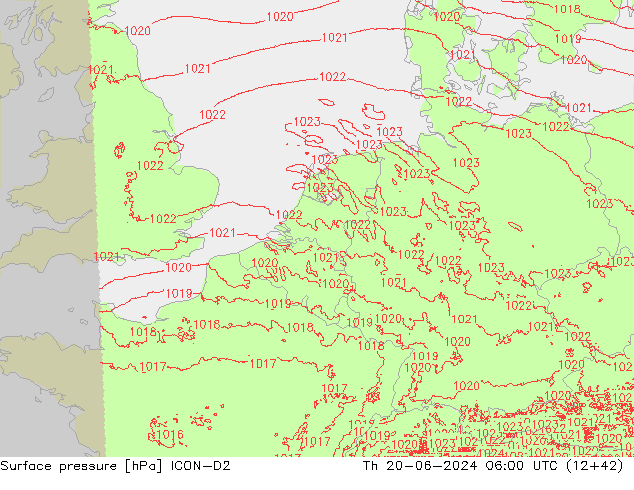 Luchtdruk (Grond) ICON-D2 do 20.06.2024 06 UTC