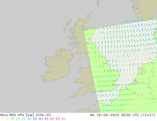 Wind 850 hPa ICON-D2 wo 19.06.2024 09 UTC