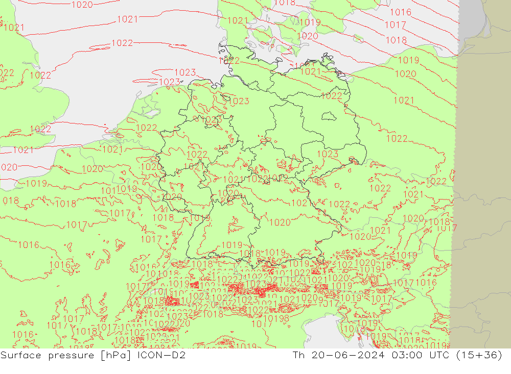 pression de l'air ICON-D2 jeu 20.06.2024 03 UTC