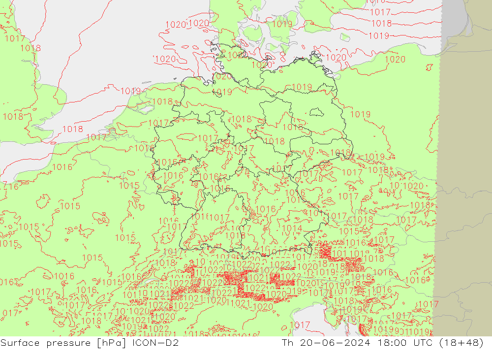 Luchtdruk (Grond) ICON-D2 do 20.06.2024 18 UTC