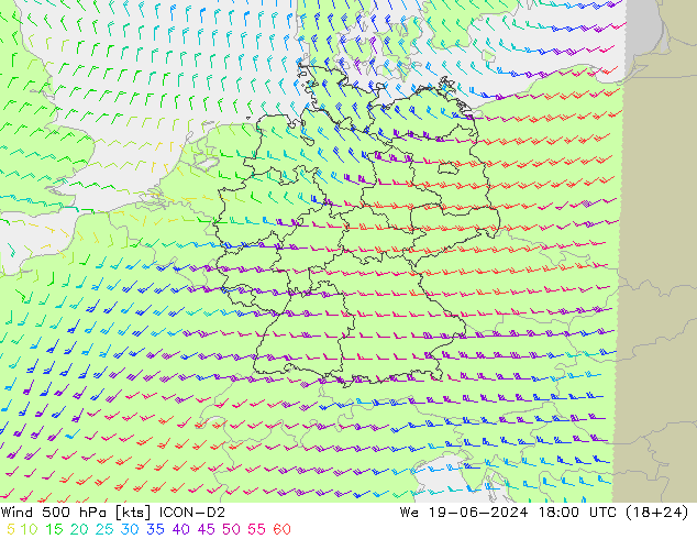 Wind 500 hPa ICON-D2 We 19.06.2024 18 UTC